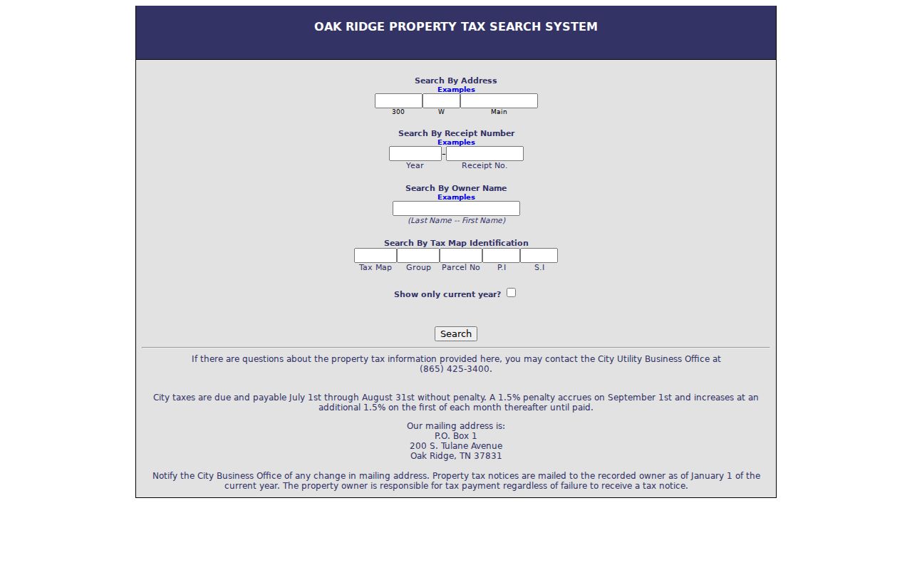 Oak Ridge ZIP code directory municipal tax address search