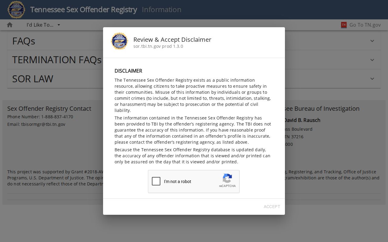 Oak Ridge residents directory TBI registry lawful-use information
