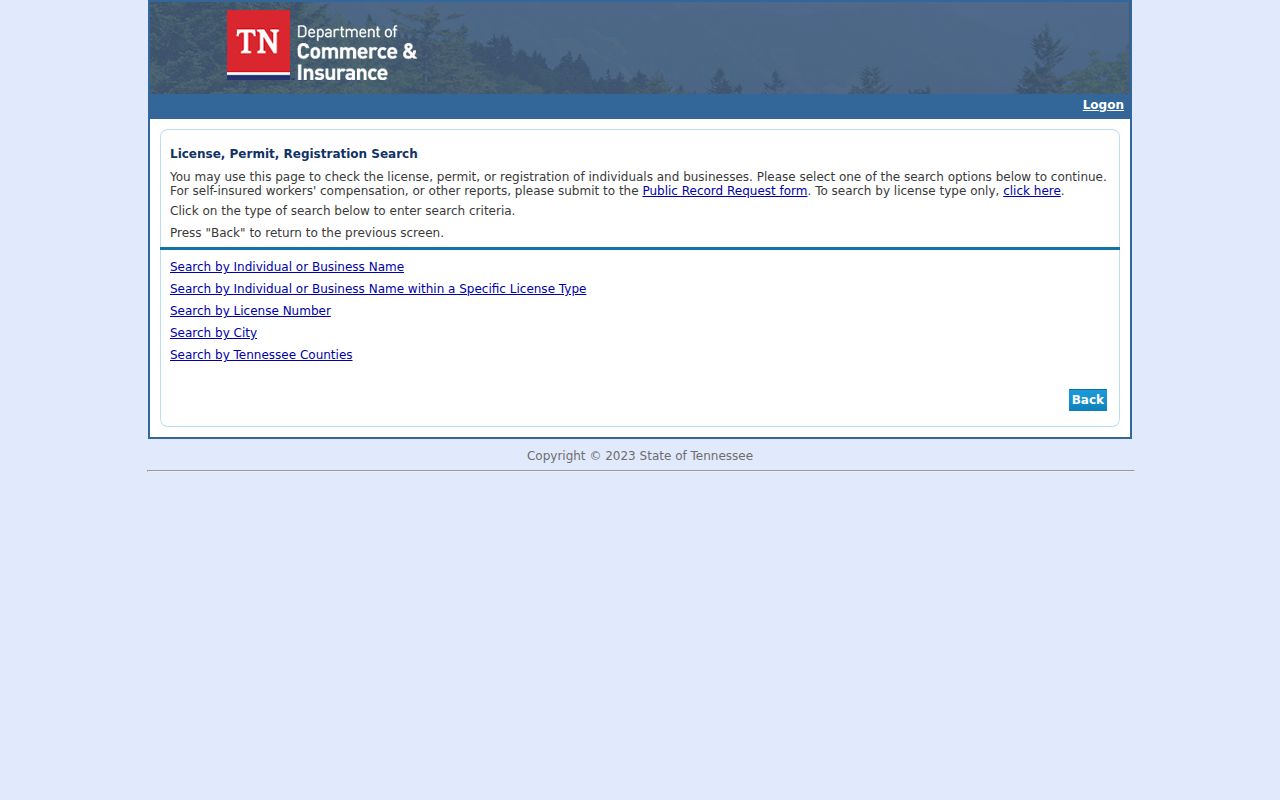Oak Ridge resident lookup Tennessee Department of Commerce and Insurance license search