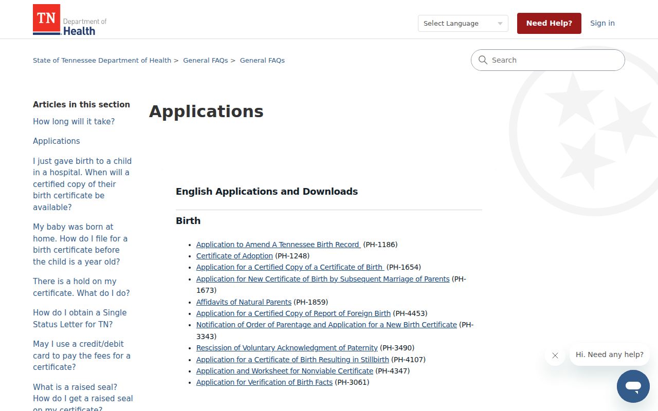 Oak Ridge resident lookup Tennessee vital record applications